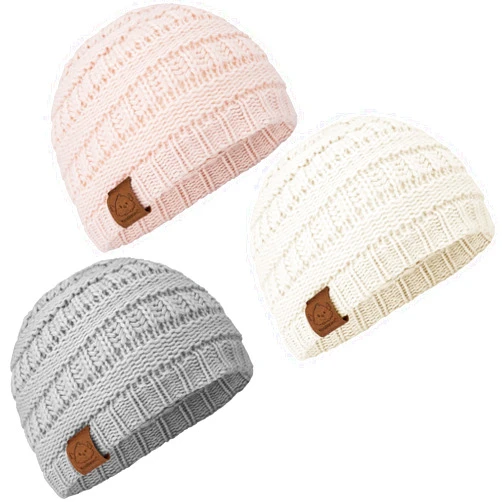 KeaBabies 3-Pack Baby Beanies for Boys, Girls - Stretchy Knit Baby Hats, Cute Newborn & Toddler Winter Hat, Soft & Warm Infant Beanie 0-6 Months (Sweet Pea, S)