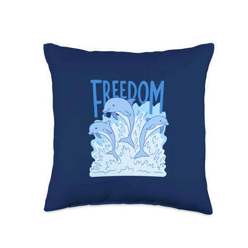 Freedom Meeressäuger Delfine Aquarellstil Freedom Dolphin Watercolour Style Blue Dolphin Throw Pillow
