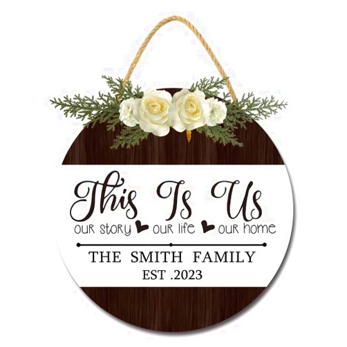 Bidesign Personalized Custom This Is Us Welcome Signs for Front Door Porch Customize Initial/Family Name Rustic Wooden Welcome Sign Board for Farmhouse Home Decorations Outdoor Indoor