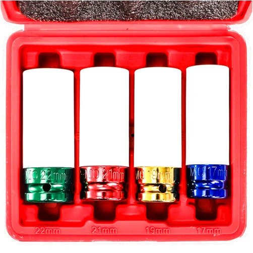 Okllen 4Pcs 1/2 Inch Drive Lug Nut Socket Set, Wheel Protector Thin Wall Socket, 17mm, 19mm, 21mm, 22mm, Impact Socket, CR-MO Steel