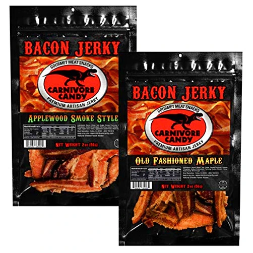 Jurassic Jerkey JURASSIC JERKY’S Carnivore Candy Bacon Jerky “Sweet” Sampler - Old Fashioned Maple - Applewood Smoke Flavor - (2) 2 oz bags.