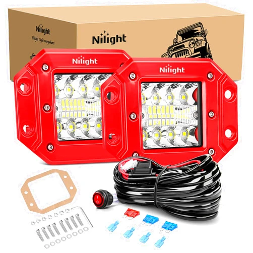 Nilight 2PCS 42W Flush Mount LED Pods Spot Flood Combo Beam with Wiring Harness Kit for Driving Backup Reverse Grill Mount Light on Off-Road Truck SUV ATV UTV, 2 Years Warranty