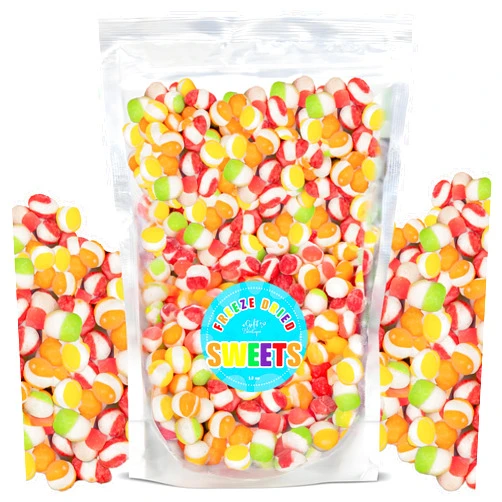 Gift Boutique Freeze Dried Candy Gourmet Crunch Candies 12oz Bag Pouch Assorted Cherry Strawberry Lemon Lime Orange Original Rainbow Fruity Flavor Ideal Gift Snack