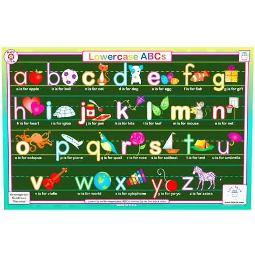 Tot Talk Lowercase Letters Educational Placemat for Kids – Made in USA – Durable, Double-Sided, Placemat with Phonics & Writing Practice – Waterproof, Wipeable, 17.5” x 11.5”