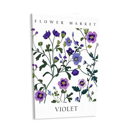 MjZephrion Flower Market Poster Vintage Violet Flower Canvas Wall Art Abstract Art Pictures Botanical Floral Art Aesthetic Home Decor for Living Room Bedroom Flower Shop 8x12in Framed