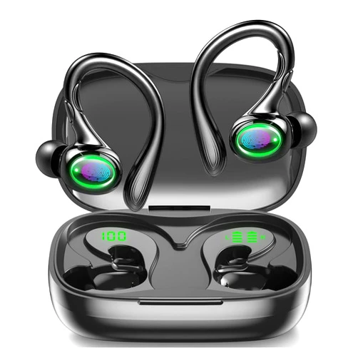 GJB Wireless Earbuds, 60H Playback Bluetooth 5.3 Headphones,Noise Cancelling Wireless Headphones with LED Battery Display, Mics Clear Call, IPX6 Waterproof Bluetooth Earbuds for Workout Sports (BLACK)