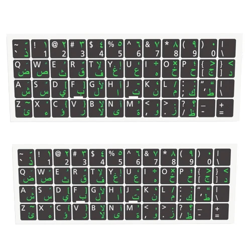 Buy now 2 PC Universal English Arabic Keyboard Stickers Replacement Ergonomic Cyrillic None Transparent PC Large Green Lettering Black Background for Notebook Desktop Computer Laptops