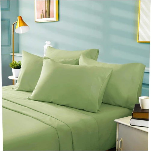 FlyCotton 800 Thread Count 4-Pcs Bed Sheets Set Sage 100% Soft Cotton Bedding Set for Cal-King Size Bed Single Ply Long Staple Cotton Yarns Bedlinen Set, Fits Mattress Upto 12'' Deep Pockets