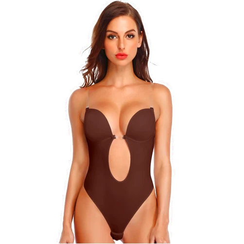 SHAPERIN Women's Backless Body Shaper Bra U Plunge Low Back Thong Shapewear Deep V Full Body Bodysuit