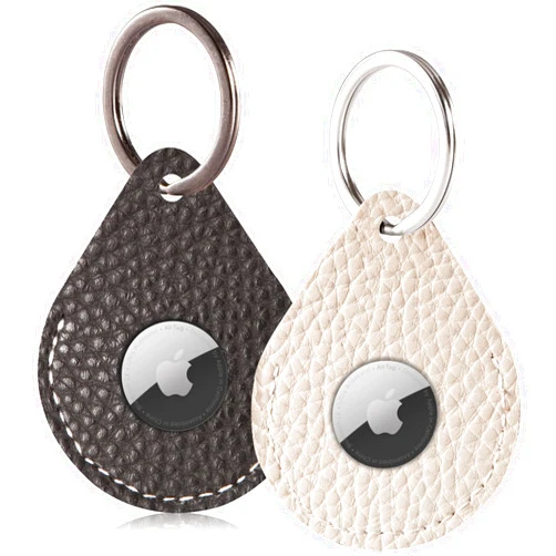 FOREVERFLYBIRD 2 Pack Airtag Holder Leather Case Air Tag Cover Keychain GPS Tracker Remote Finder Key Travel Backpack Pet Locator, L(Black,White)