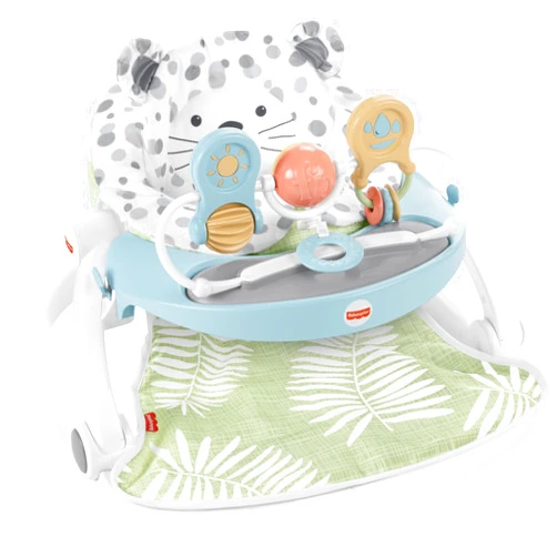 Fisher-Price Portable Baby Chair Deluxe Sit-Me-Up Floor Seat with Feeding Tray & Activity Toy Bar, Snow Leopard