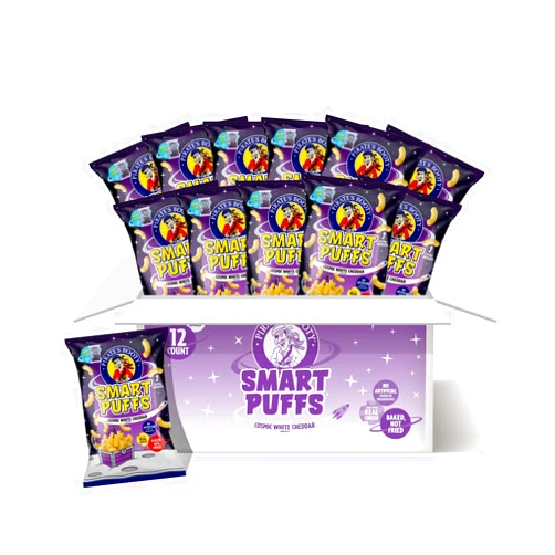 Pirate's Booty Pirate's Brand Smart Puffs, Wisconsin Cheddar, 12ct, 4.5oz Grocery Size Bags, Gluten Free, Healthy Kids Snacks