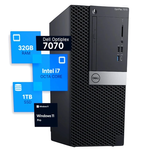 Dell Optiplex 7070 Tower Desktop Computer | Intel i7-9700 (3.4) | 32GB DDR4 RAM | 1TB SSD Solid State | Windows 11 Pro | Internal Wi-Fi 6 PCIe Adapter (Renewed)