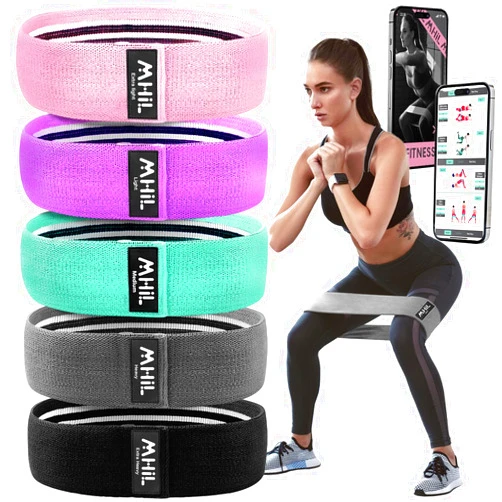 MhIL Fabric Resistance Bands for Working Out - 5 Booty Bands for Women and Men, Best Exercise Band Workout Bands for Workout Legs Butt Glute Hip - Gym Loop Fitness Bands Set for Home with Training Guide