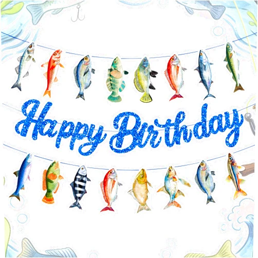 Thirty and Thirsty Gone Fishing Birthday Banner Fishing Birthday Party Decorations Fish Themed Happy Birthday Banner Garland Gone Fish Retirement Fisherman Party Supplies