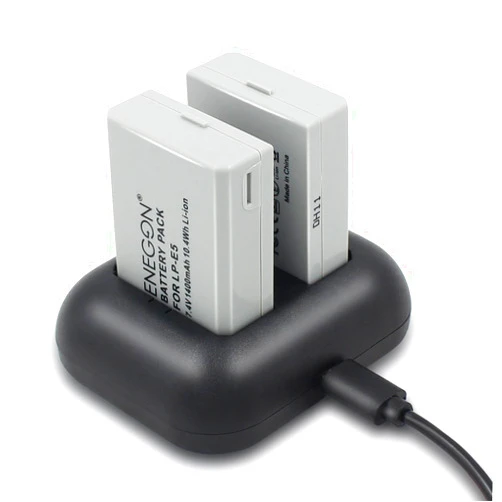 ENEGON LP-E5 ENEGON Replacement Battery (2-Pack) and Rapid Dual Charger for Canon LP-E5 and Canon EOS Rebel XS, Rebel T1i, Rebel XSi, 1000D, 500D, 450D, Kiss X3, KissX2, KissF (100% Compatible with Original)