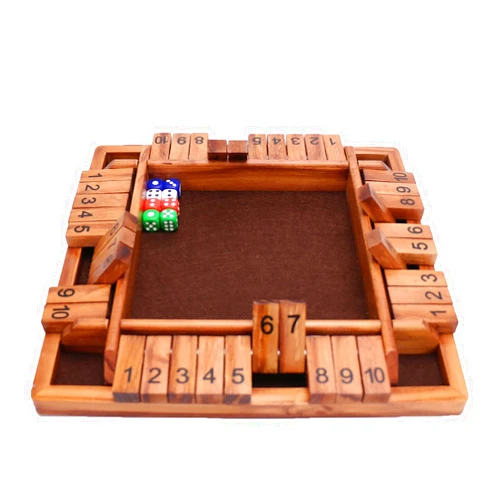 Generic Shut The Box Dice Game-12 in Brown Design Retro 1-4 Players-8 Dice-Gift Package, Wooden Board Table Math Games for Adults Kids, Classics Tabletop Version and Pub Board Game