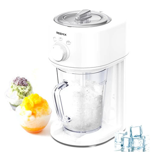 Reemix Shaved Ice Machine, Electric Ice Shaver and Snow Cone Machine with Large Capacity Storage, Portable Ice Crusher Ice Thickness Can be Adjusted (White)