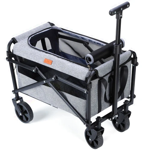 Lekebobor Dog Carrier with Wheels Collapsible Dog Wagon Cart for Dogs and Cats 40 Lbs, Heavy Duty Rolling Pet Carrie with Adjustable Handle & Big All-Terrain Wheels (Grey)