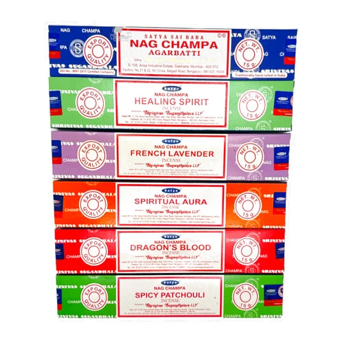 Dinil Satya Nag Champa Patchouli Lavender Spiritual Aura Dragon Blood Healing Spirit - Satya Incense Sticks Assorted Set of 6 Pack