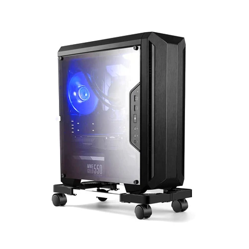 Hmseng Computer Tower Stand,Hmseng Adjustable Mobile CPU Stand with 4 Rolling Caster Wheels, PC Tower Stand Fits Most PC Under Desk-Black