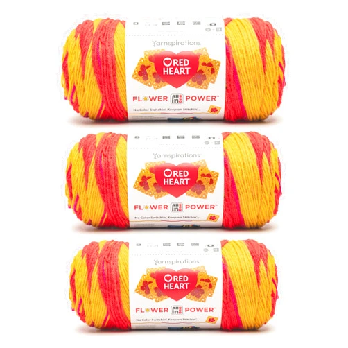 Red Heart All in ONE Flower Power Poppy Star Yarn - 3 Pack of 8.8oz/250g - 100% Acrylic - #4 Worsted (Medium) - 440 Yards - Knitting/Crochet