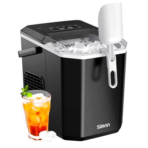 Silonn Ice Maker Countertop, Portable Ice Machine with Carry Handle, Self-Cleaning Ice Makers with Basket and Scoop, 9 Cubes in 6 Mins, 26 lbs per Day, Ideal for Home, Kitchen, Camping, RV