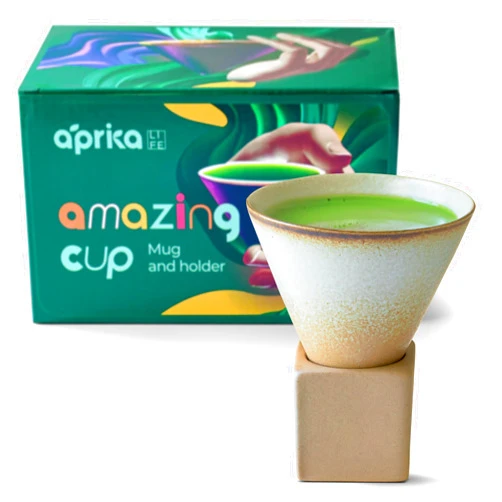Aprikalife Japanese Pottery Coffee Mug with Base 200ml - Ceramic Handmade Triangle Cone Funnel Shaped Retro Tea Cup - Dishwasher & Microwave Safe Coffee Cup for Tea, Cocoa, Espresso & Latte