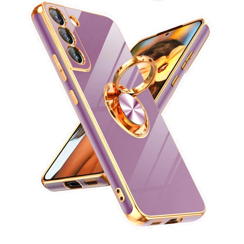 LeYi for Samsung Galaxy S22 Plus Phone Case: 360° Rotatable Ring Holder Magnetic Kickstand, Plating Rose Gold Edge Protective Samsung Galaxy S22 Plus Case, Purple