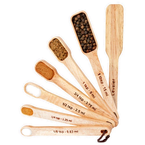 IMPRESA 7PC Narrow Wood Measuring Spoon Set for Cooking & Baking - Spoon Measurement Set with Leveler - Narrow Measuring Spoon - Wooden Measuring Spoons Set - Spice Measuring Spoons -Teaspoon Measure