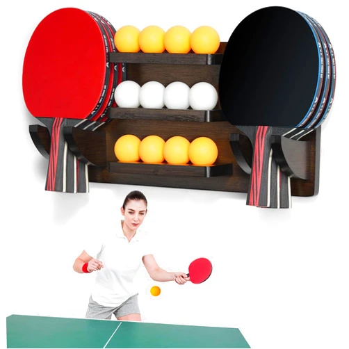 ikkle Ping Pong Paddle Holder Wall Mounted Table Tennis Racket Display for 6 Paddles and 12 Balls Storage, Ping Pong Accessories Organizer in Game Room, Man Cave, Bar Room, Garage, Office, Home