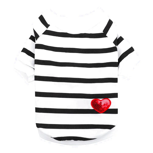 Queenmore Dog Cotton Shirt, Striped Dog T-Shirt, Long Sleeve Puppy Clothes for Small Medium Dogs Cats, Dog Outfits for Frenchie, Dachshund, Yorkie (Black,M)