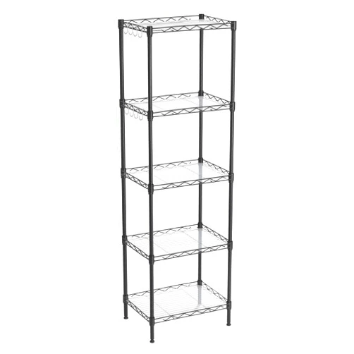SONGMICS 5-Tier Storage Shelves, Wire Shelving Unit, Kitchen Metal Shelves, Storage Rack with Adjustable Shelves, Shelf Liners, 8 Hooks, for Garage, 11.8 x 15.7 x 47.6 Inches, Black ULGR115B01