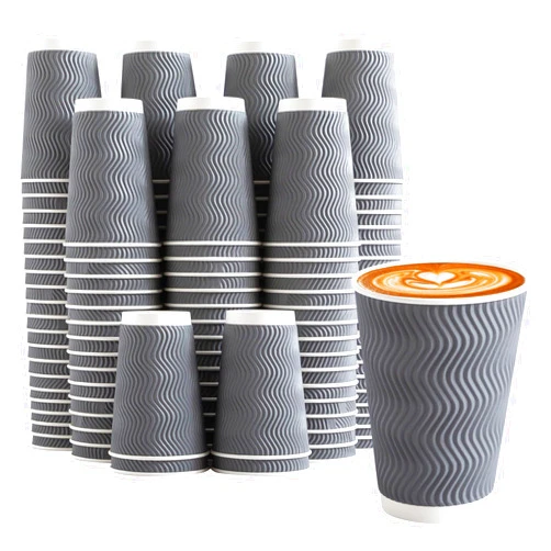 Clawsoff Coffee Cups 12 oz 120 Pack, Corrugated Insulated Ripple Wall Disposable Paper Coffee Cups 12oz, To Go Cups for Hot Beverage or Cold Drinks Office/Home/Cafe/Party/Travel (Gray)