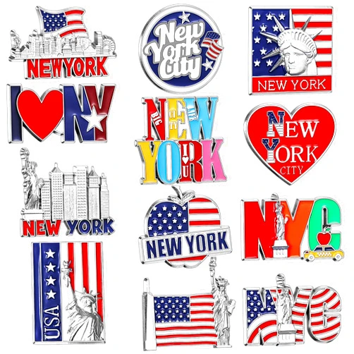 Konohan 12 Pcs New York Magnets for Refrigerator Metal NYC Fridge Magnet Magnetic New York Souvenirs USA Souvenirs Gifts Magnetic NYC Refrigerator Stickers, USA Flag, Statue of Liberty