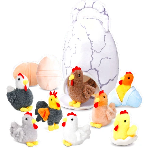 HyDren 13 Pcs Chicken Stuffed Animal Bulk for Adults, Baby Chick Plush Toy and Egg Bag, Cute Chick Party Favors for Adult Birthday Gifts Set Stuffed Chicken Animals Plush Toys for People Farm Decor