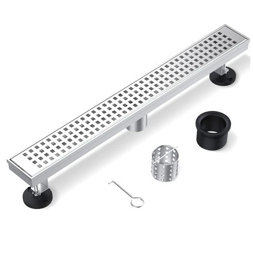 ZEKOO Linear Shower Drain 24 Inch Brushed Nickel,304 Stainless Steel Floor Drain for Bathroom,Rectangular Shower Floor Drain with Grate Removable,Linear Drain