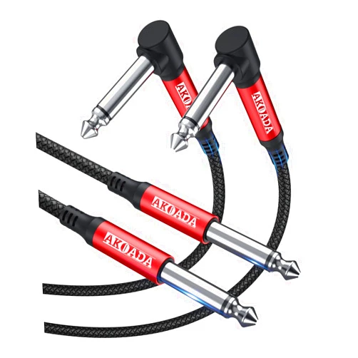 AkoaDa 1/4 Inch Instrument Cable TS Guitar Cable 10 ft 2Pack,Right Angle 6.35mm Male Jack Stereo Audio Electric Guitar Cord Bass AMP Cord for Electric Guitar, Bass Guitar, Pro Audio, Electric Mandolin