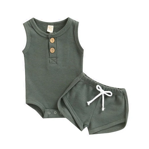Ledy Champswiin Summer Newborn Baby Boy Girl Clothes Set Ribbed Outfits Unisex Infant Solid Short Sleeve Tops Shorts 2PCS
