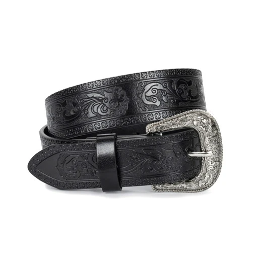 CaySep Western-Cowgir-PU-Leather-Belts Vintage-Engraved-Floral-Cowboy-Belt Adjustable Men Women Country-Belt
