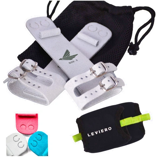LEVIERO Gymnastics Grips Set, Grips for Gymnastics Girls, Dowel Grips with Soft Leather, Double Buckle Wrist Closure, and Adjustable Finger Holes, for All Ages