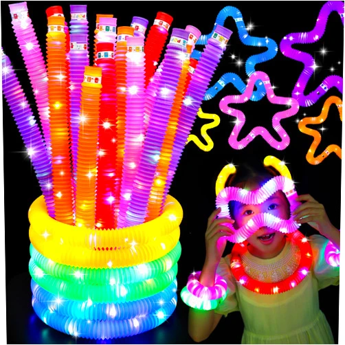 UrChoice 8 PCS Light Up Pop Tubes, LED Glow Sticks Party Favors for Kids 3-8-12, Fidget Stress Relief Toys, Toddlers Goodie gift Bag Stuffer Fillers,Classroom Prizes Rewards, 4th of July Party Supplies