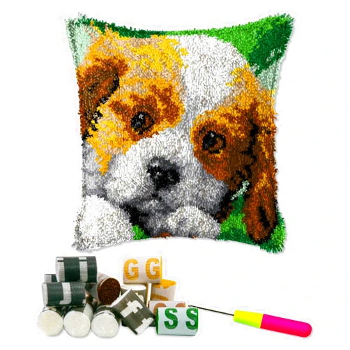 DL-YTG DIY Latch Hook Kits Yarn Kits Pillow Rug Pattern Arts and Crafts Crochet Needlework（Dog：16x16in/40x40CM）
