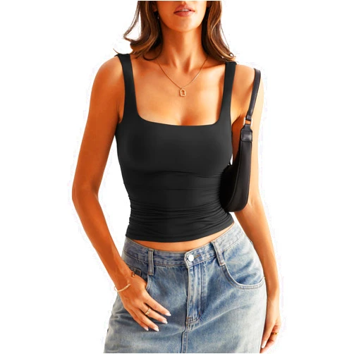 Eachyes Womens Square Neck Double Lined Tank Tops Low Back Fitted Sleeveless Tops