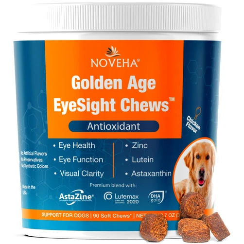 NOVEHA Eye Supplement for Dogs (90 Chews)- Vision Support with Lutein + Vitamin C & Astaxanthin Antioxidants - Dog Vitamins for Eyes + Fish Oil for Omega 3 EPA - Made in USA