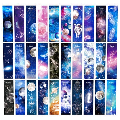 PengtoMeng Space Planets Moon Theme Colorful Paper Bookmarks, 30PCS