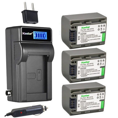 Kastar 3-Pack NP-FP70 / NP-FP71 Battery and LCD AC Charger Compatible with Sony DCR-HC94, DCR-HC96, DCR-SR30, DCR-SR40, DCR-SR50, DCR-SR60, DCR-SR70, DCR-SR80, DCR-SR90, DCR-SR100
