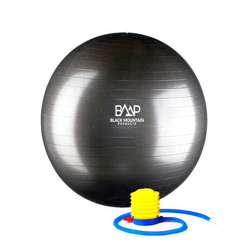 Black Mountain Products Professional Grade Exercise Stability Yoga Ball, Foot Pump, Ball Plug, Plug Puller, 2000 Pounds Static Weight Capacity Antiburst