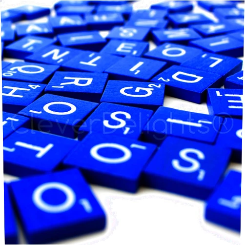 CleverDelights 100 Wood Letter Tiles - Blue Color - Complete Set - Game Replacement Weddings Crafts Scrapbooking