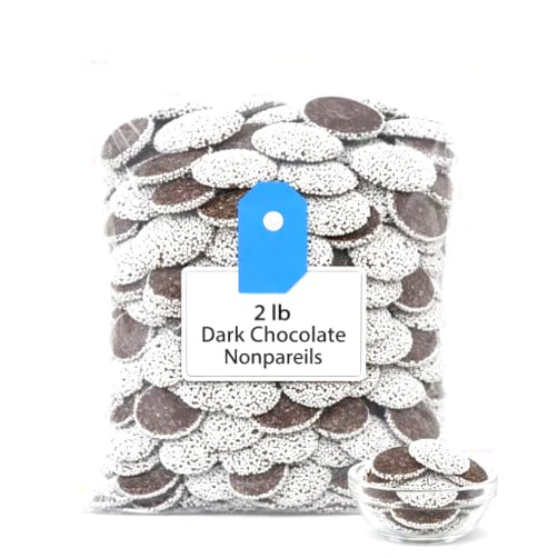 Triplenet Pricing Dark Chocolate Nonpareils, 2 lb Bulk Chocolate Discs with Crisp White Seeds